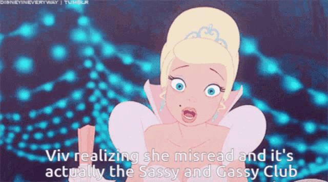 a cartoon of a princess with a caption that says viv realizing she misread