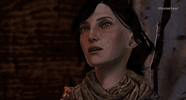 a close up of a woman 's face with illusive soul written on the bottom right