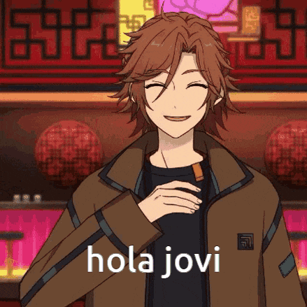 a man in a brown jacket is smiling and says hola jovi