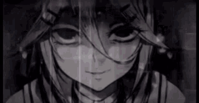 a black and white drawing of a girl with glasses and long hair .