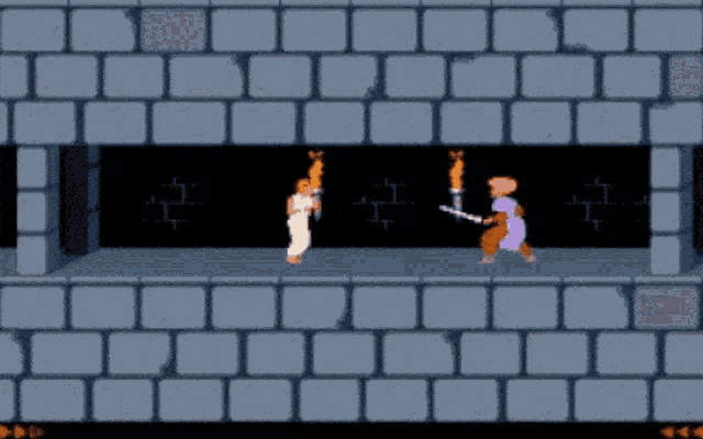a video game scene with a man holding a torch