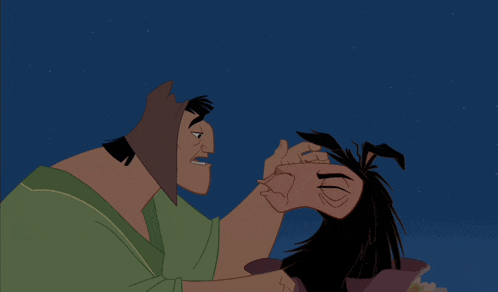 a couple of cartoon characters standing next to each other with a blue sky in the background