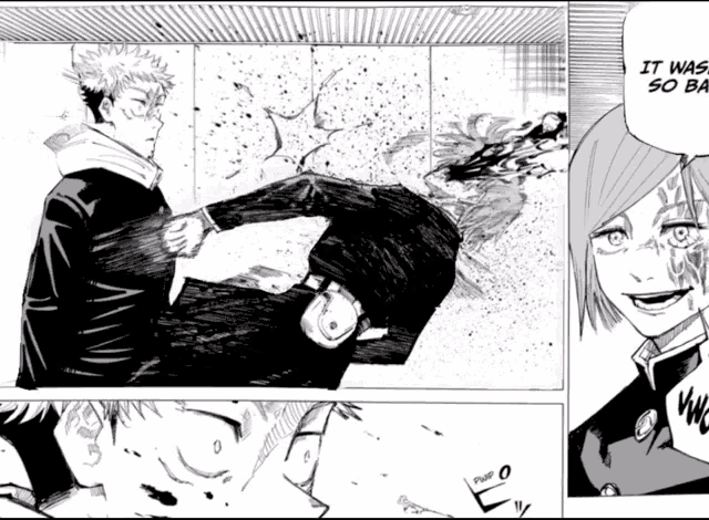 a black and white drawing of a man kicking another man in the face with the words " it was so " on the bottom right