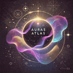 auras atlas is written on a colorful background with a circle in the middle