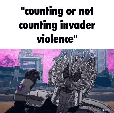 a cartoon of a robot with the words " counting or not counting invader violence "