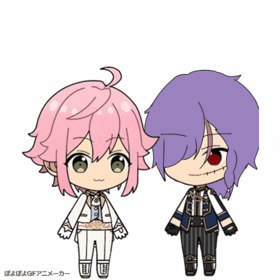 two anime characters with pink hair and purple hair