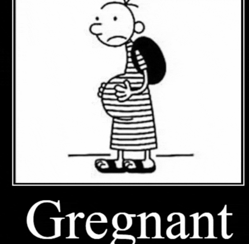 a black and white drawing of a pregnant man holding his belly .