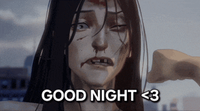 a woman with blood on her face and the words good night < 3 below her
