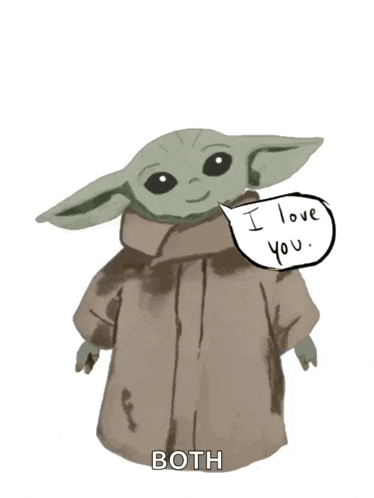 a drawing of a baby yoda says i love you