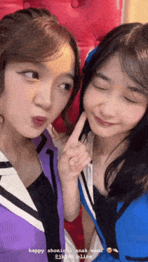 two girls are posing for a picture with the caption happy shonichi anak mami