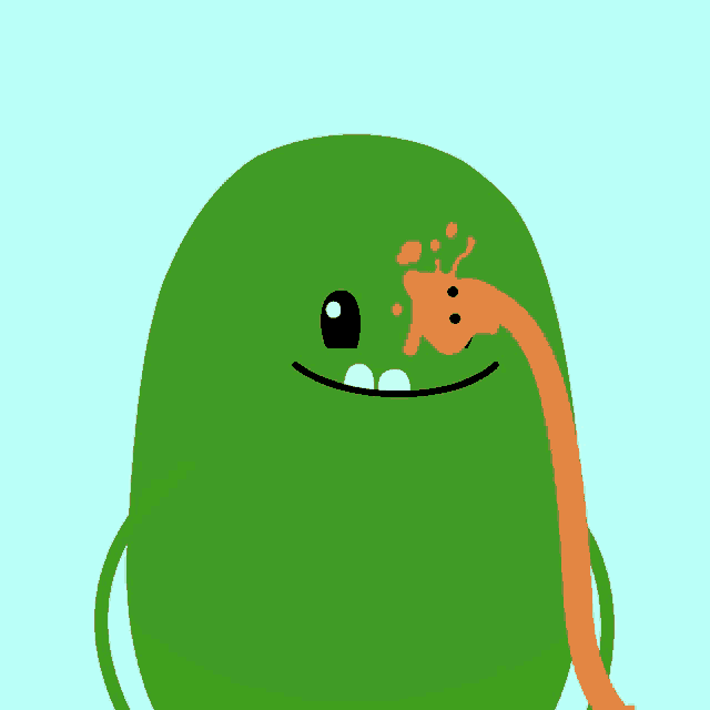 a green cartoon character with a giraffe sticking its head on it