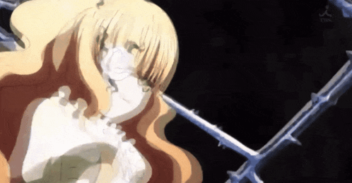 a girl with long blonde hair is surrounded by thorns and has a tbs logo in the corner