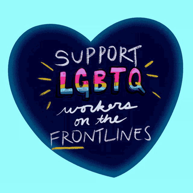a blue heart with the words support lgbtq written on it