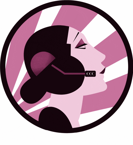 a woman wearing a headset with ccc on it