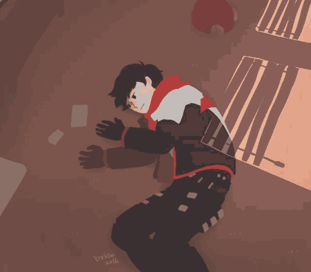 a drawing of a person laying on the floor with the year 2016