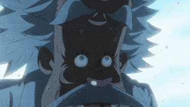 a close up of a cartoon character 's face with a surprised expression