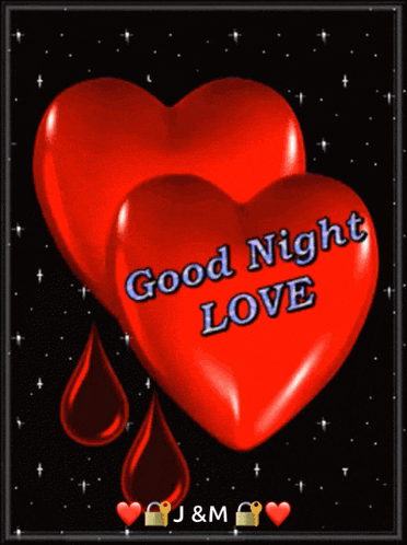 a couple of red hearts with the words good night love written on them
