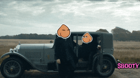 a cartoon drawing of a man standing next to a car with the word booty below him