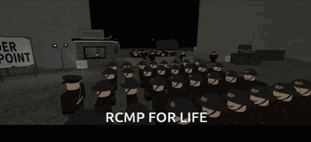 a screenshot of a video game with the words rcmp for life at the top