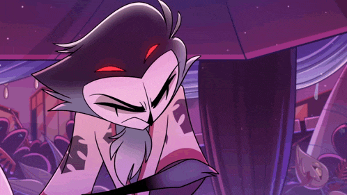 a cartoon character with a beard and red eyes has the letter s on his chest