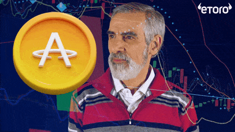 an older man with a beard stands in front of a coin with the letter a on it