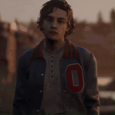a drawing of a person with a letter d on their jacket