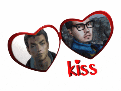 two hearts with a picture of a man and the word kiss on the bottom