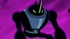 a cartoon drawing of a monster with a purple sky in the background