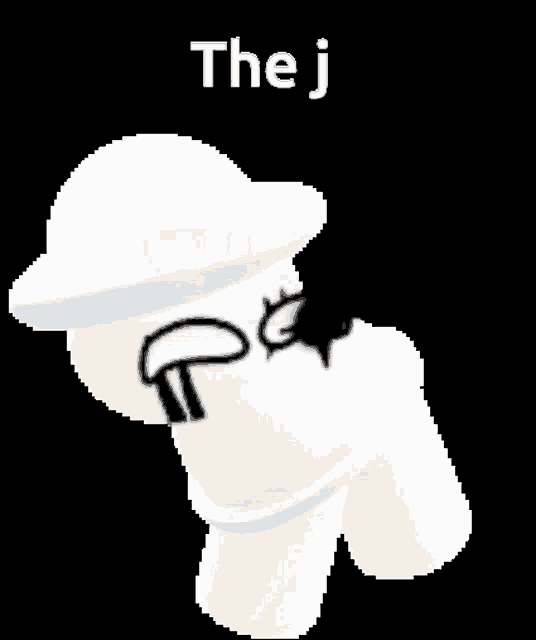 a cartoon character wearing a white hat and glasses with the word the j written on it .