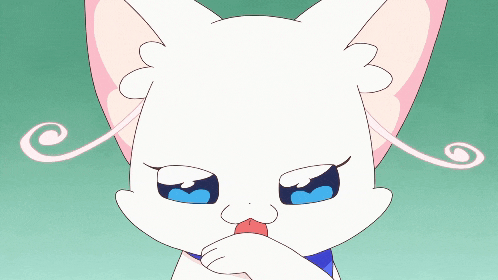 a white cat with pink ears and blue eyes looks sad