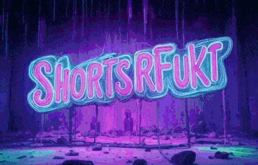 a neon sign that says shorts rfukt in pink