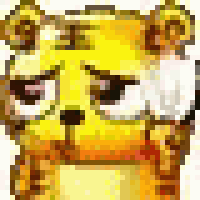 a pixel art drawing of a yellow tiger with a serious look on its face .