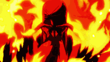 a cartoon character is surrounded by flames and smoke .