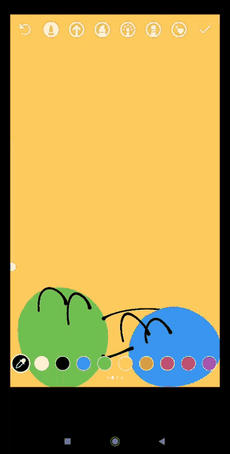 a phone screen shows a drawing of a green and blue worm