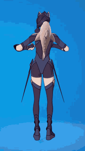 the back of a cartoon character with a shark on her back