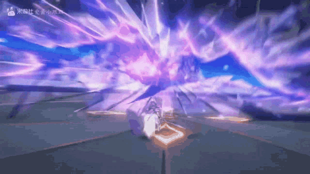 a purple and blue background with chinese writing on the bottom right