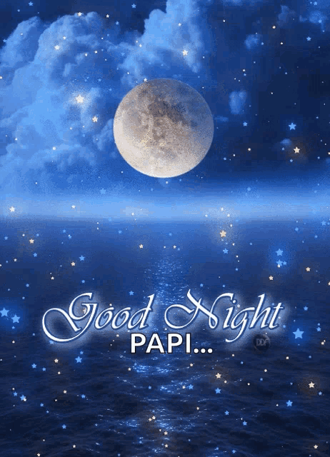 a poster that says good night papi with a full moon in the sky