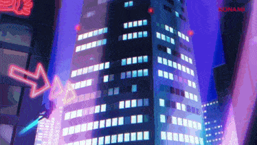 a konami logo can be seen in the background of this animated scene