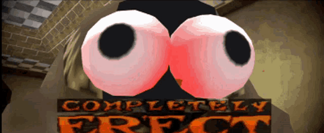 a video game called completely erect has a cartoon character with big eyes