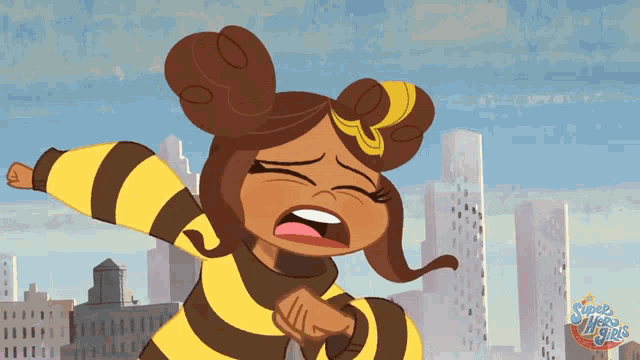a cartoon of a girl with the words super hero girls on the bottom left