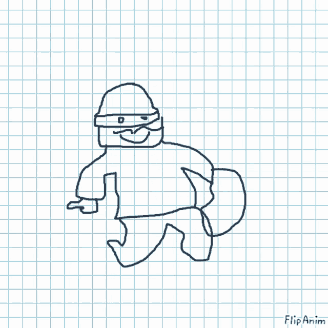 a drawing of a ninja on a piece of graph paper with flipanim written underneath it