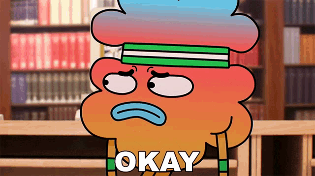 a cartoon character with okay written on his chest