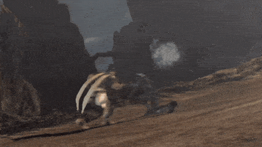 a video game scene shows a person being hit by a beam of light