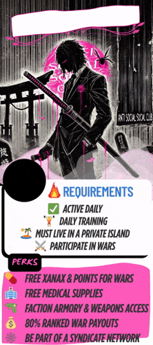 a man in a suit is holding a sword in front of a sign that says " anti social social club "