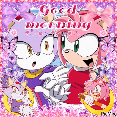 a sonic the hedgehog and amy rose greeting card that says good morning