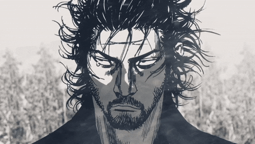 a drawing of a man with long hair and a beard