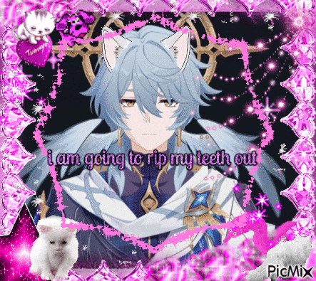 a picture of a person with cat ears and the words i am going to rip my teeth out