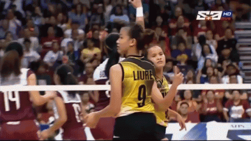 a volleyball player wearing a number 9 jersey