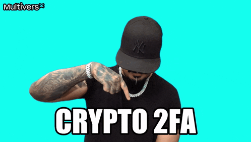 a man wearing a hat and a necklace with the words crypto 2fa below him