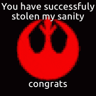 a congratulations message with a red star wars symbol on a black background